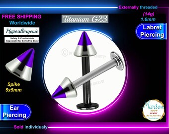 Titanium Labret Barbell, Zebra Spike, 14g (5mm)