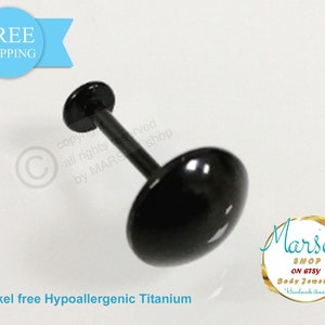 16g black TITANIUM, Labret barbell, Half ball disc, ear Barbell, body jewelry, Labret dick gauge, helix, lope, tragus, ear ring, cartilage