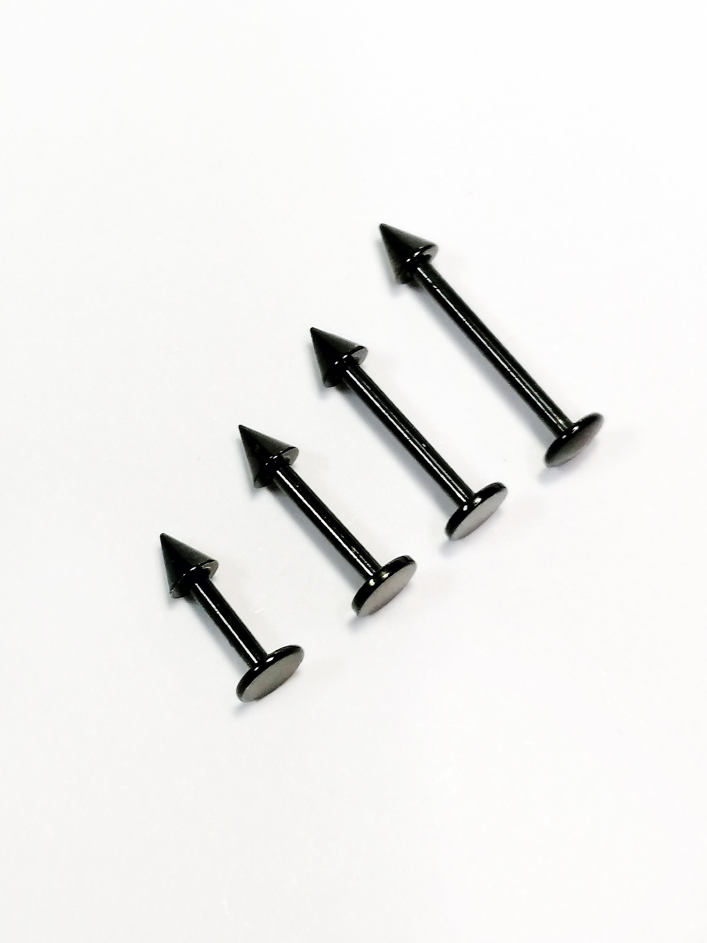 Black Titanium Labret barbell Spikes, Cones -Nickel free Lip, tragus, helix, daith, rook piercings-6mm, 8mm, 10mm, 12mm Thickness: 16g 1,2mm