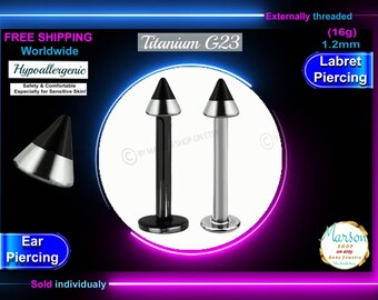 Titanium Labret Barbell, 16g, Zebra Spike, Cheek Piercing