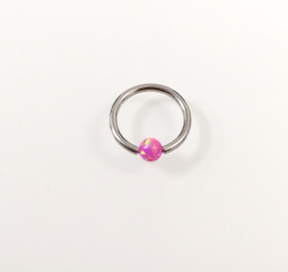 16g Opal Ball closure ring jewelry silver Pink ball barbell. TITANIUM jewelry. septum earlobe nibble ring body jewellery unique