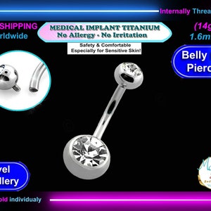 Medical impland Titanium, Belly ring button piercing jewelry, cz stone, navel ring,  body piercing jewelry, 14g, 12mm barbell, free shipping