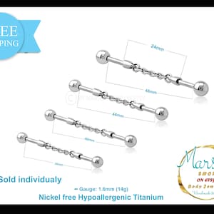 Piercing industrial con barra de 14 g, titanio sin níquel. CHARM, CADENA, joyería corporal, barra recta, barra industrial, piercing con barra en la oreja