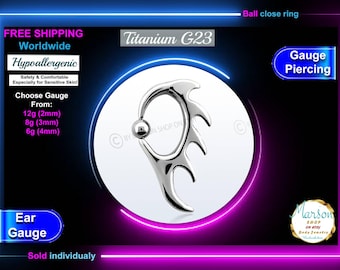 Titanium Ear Gauge, Tribal Ball Closure Ring, 12g-6g (Sold Individually)