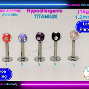 Labret barbell, Titanium, cheek, piercing, medusa, monroe, snake bites, 16g 1,2mm, Lips, tragus, cartilage, helix, multiple dazzling CZ gems