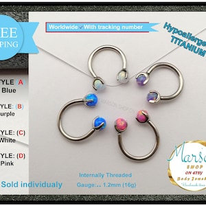 Septum Circular barbell, Horseshoe, Titanium, Internally Threaded, body Piercing jewelry,16g, Opal Iridescent, lips, tragus, helix, Nose