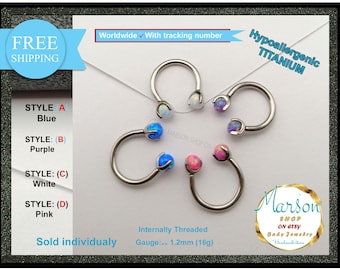 Titanium Opal Horseshoe Septum Ring, 16g Internally Threaded