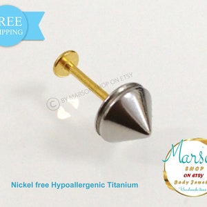 Labret Half spike big, 16g barbell. Nickel free TITANIUM. tragus,helix,labret,lips,earlobe, 1.2mm gauge.body jewelry, earring,cartilage