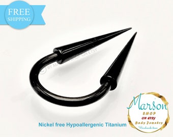 Very Long spikes Circular barbell Extreme. Horseshoe Titanium Hypoallergenic barbell. 1.6mm (14g). Septum Gift Men, women. Free shipping