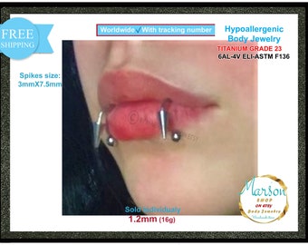 Labret spike with ball, Circular barbell. Horseshoe Titanium Hypoallergenic. 1.2mm (16g). Silver color. ear, helix, rook, lips, conch, nose