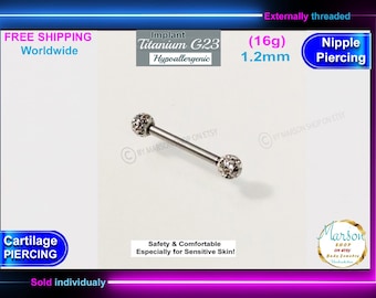 Piercing de titanio hipoalergénico con bolas de epoxi plateadas, 16 g