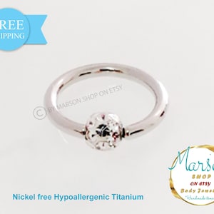Titanium captive bead ring with epoxy covered crystals - Body piercing jewelry, good for Daith, rook, helix, lips, nose, septum, nipple, ear