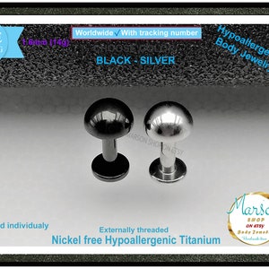 Labret, Half ball disc, 14g TITANIUM, body jewelry, nose, cheek piercing, medusa, monroe, snake bites, tragus, helix, daith, rook, cartilage