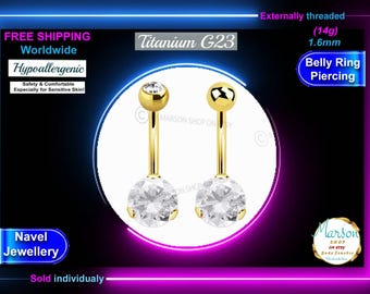 Zircon Belly Ring, Titanium Navel Piercing (14g)