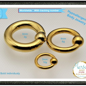Ear gauge, Large Heavy Ball closure ring, septum, earlobe, Surgical steel, Extreme UNISEX body jewelry, Ear weight stretching, piercing