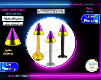 14g Titanium Labret Barbell, Zebra Spike, Cheek Piercing