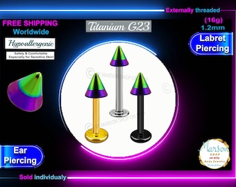 16g Titanium Labret, Zebra Spike, Medusa Piercing