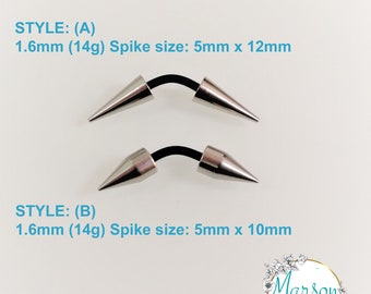 Titanium Spike Barbell, 14g, Helix, Eyebrow, Hypoallergenic