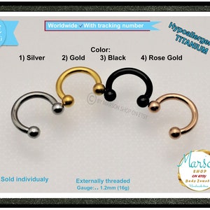 Barra circular, aro de herradura, titanio, joyería para piercing corporal, bolas, tabique, labio, pezón, daith, rook, cartílago, caracola, nariz