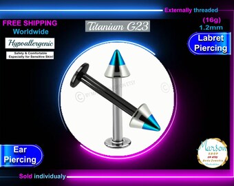 Titanium Labret Barbell, 16g, Zebra Spike, Medusa Piercing