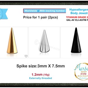 Titanium Replacement, body jewelry, 2pcs spikes, 16g 1.2mm Barbells straight, Horseshoe, Curved, Labrets, Septum, helix, nipple, conch, rook