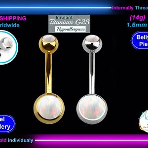 Belly button ring, body piercing jewelry, TITANIUM, barbell. Double Iridescent Zircon, Imitation Opal, Belly navel ring. Belly button, cute