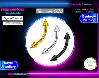 Titanium Spike Curved Barbell, Eyebrow Piercing (14g-16g)