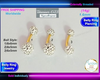 Gold Titanium Belly Ring, Hypoallergenic Navel Jewelry