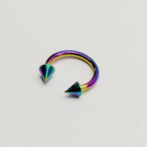 Circular barbell Rainbow iridescent. Nickel free Titanium. Spikes. Hypoallergenic horseshoe circular barbell. 1.2mm (16g). Free shipping!!