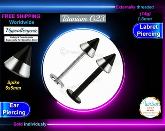 14g Titanium Labret Barbell, Zebra Spike, Helix Tragus Piercing