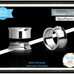 TITANIUM tunnels, Silver color, Internally threaded, Anti-allergic, Hypoallergenic gauge, Unisex ear gauge, earlobe stretching, ear gauge