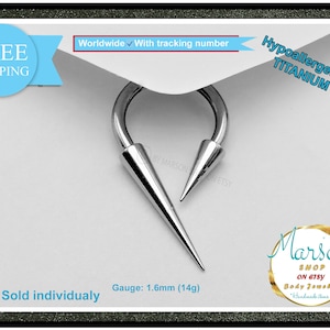 Horseshoe spikes, Very Long , 14g Circular barbell Extreme. Titanium Hypoallergenic barbell. 1.6mm. earring, Gift women, men, Free shipping