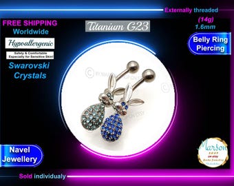 Swarovski Crystal Belly Ring, Titanium Hypoallergenic Navel Jewelry