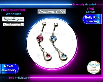 Gemstone Belly Ring, Hypoallergenic Titanium Navel Piercing