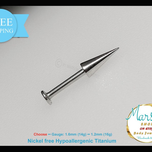 Barre labret, titane 16 g et 14 g, piercing joue, méduse, monroe, morsures de serpent Long Spike, cônes, sans nickel, tragus, helix, daith, rook