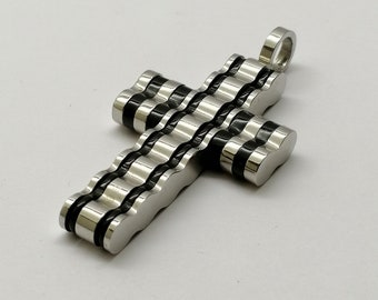 Cross pendant, Unique Unisex STAINLESS STEEL cross, Cross pendant for men, Cross pendant for women, Large cross necklace, Black Silver color