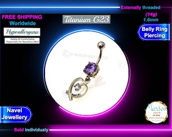 Purple Gemstone Belly Ring, Hypoallergenic Titanium Navel Jewelry