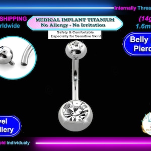 Medical impland Titanium, Belly ring button piercing jewelry, cz stone, navel ring, body piercing jewelry, 14g, 12mm barbell, free shipping
