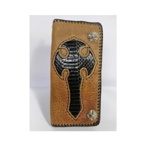 Cartera hecha a mano - Cartera de piel auténtica y piel de serpiente - Cartera de piel auténtica - Cartera de piel unisex única - Cartera de diseño exclusivo - Cartera larga