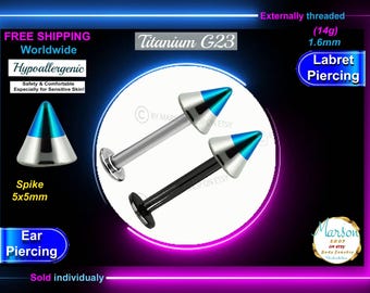 Titanium Labret Barbell, 14g, Zebra Striped Spike, Body Piercing