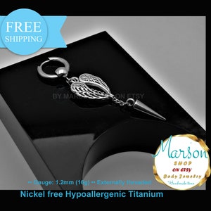 Earring wings dangling, long spike, SET Huggie earrings for men or women, titanium, free shipping, Earrings set, Pair, Huggy earring hoop
