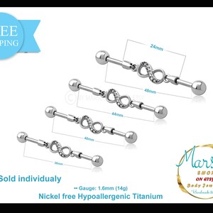 14g Barbell Industrial Piercing, Nickelfrei Titan, CHARM, Unendlichkeit, Körperschmuck, Gerade Langhantel, Industrial Barbell Barbell Piercing
