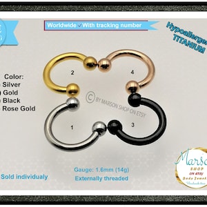 Barra circular, aro de herradura, titanio, joyería para piercing corporal, bolas, tabique, labio, pezón, daith, rook, cartílago, caracola, nariz