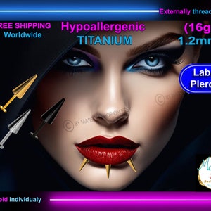 Kolce do labret barbell, Biżuteria do ciała 16g, Tytan, Usta, policzek, meduza, monroe, ukąszenia węży, chrząstka, skrawek, helisa, ucho, nos, anty-helisa