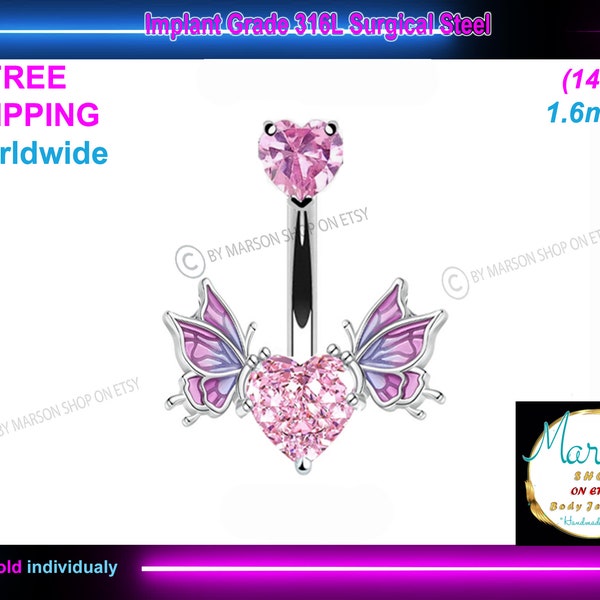 Nombril, bijoux de piercing, forme papillon, zircon, cristal, nombril hypoallergénique. Plaqué or 18 carats, livraison gratuite