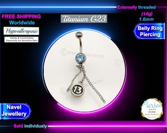 Light Blue Gemstone Belly Ring, Hypoallergenic Titanium Navel Piercing