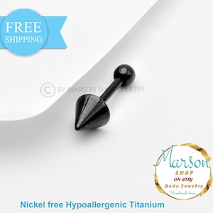 Barbell Black titanium Straight - 16g Barbell Kugel und Spikes - Turm, Helix, Tragus, Muschel, Septum, Augenbraue, Daith, Ohr Piercing