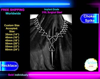 Spike Pendant Choker, 316L Surgical Steel Chainmail Necklace