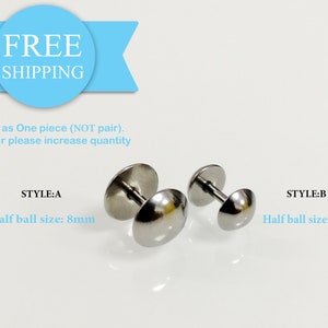 Half ball Small 14g barbell. Nickel free TITANIUM. Barbell for men, for women 1.6mm gauge. Free shipping. Nipple, Septum, earring, cartilage