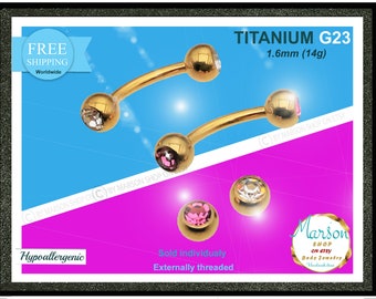 Gouden titanium navelring, heldere/roze steen, hypoallergene navelsieraden